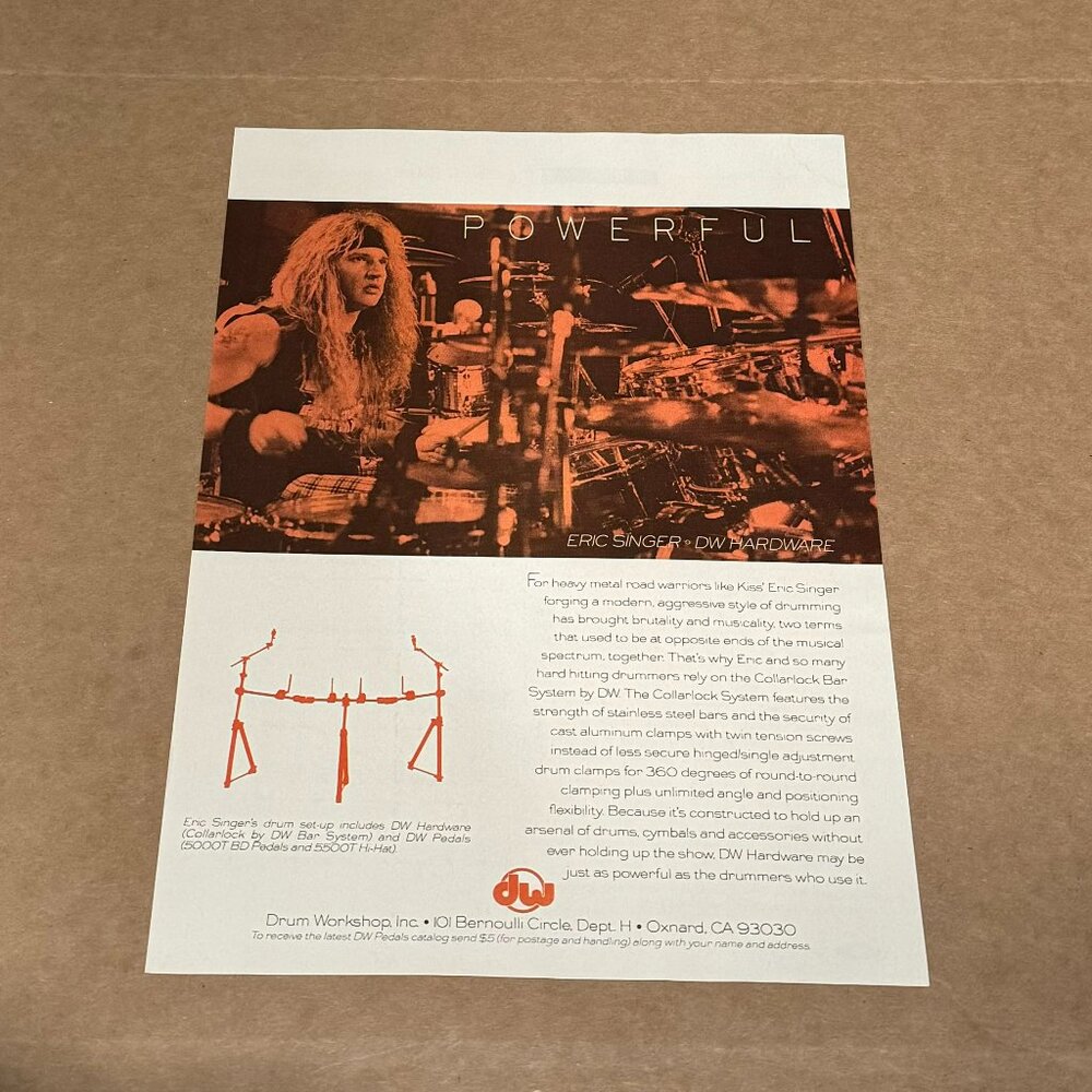 Eric Singer of KISS - DW Hardware - 1993 Print Advertisement